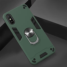 Coque Contour Silicone et Plastique Housse Etui Mat avec Magnetique Support Bague Anneau R04 pour Xiaomi Redmi 9A Vert Nuit