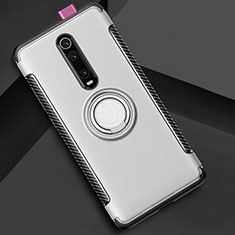 Coque Contour Silicone et Plastique Housse Etui Mat avec Magnetique Support Bague Anneau R04 pour Xiaomi Redmi K20 Argent