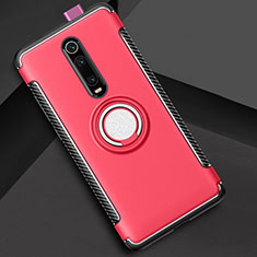 Coque Contour Silicone et Plastique Housse Etui Mat avec Magnetique Support Bague Anneau R04 pour Xiaomi Redmi K20 Pro Rouge