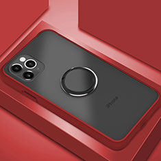 Coque Contour Silicone et Plastique Housse Etui Mat avec Magnetique Support Bague Anneau R05 pour Apple iPhone 11 Pro Rouge