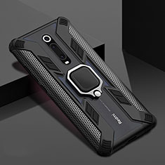 Coque Contour Silicone et Plastique Housse Etui Mat avec Magnetique Support Bague Anneau R05 pour Xiaomi Mi 9T Pro Noir