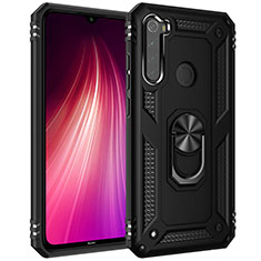 Coque Contour Silicone et Plastique Housse Etui Mat avec Magnetique Support Bague Anneau R05 pour Xiaomi Redmi Note 8 (2021) Noir