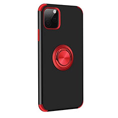 Coque Contour Silicone et Plastique Housse Etui Mat avec Magnetique Support Bague Anneau R06 pour Apple iPhone 11 Pro Max Rouge et Noir