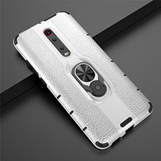 Coque Contour Silicone et Plastique Housse Etui Mat avec Magnetique Support Bague Anneau R07 pour Xiaomi Mi 9T Pro Argent