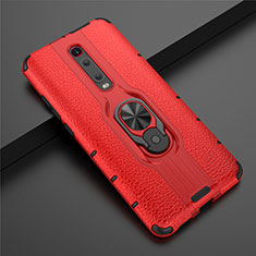 Coque Contour Silicone et Plastique Housse Etui Mat avec Magnetique Support Bague Anneau R07 pour Xiaomi Mi 9T Pro Rouge