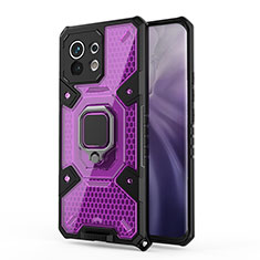 Coque Contour Silicone et Plastique Housse Etui Mat avec Magnetique Support Bague Anneau R08 pour Xiaomi Mi 11 5G Violet