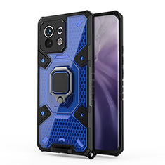 Coque Contour Silicone et Plastique Housse Etui Mat avec Magnetique Support Bague Anneau R08 pour Xiaomi Mi 11 Lite 5G Bleu