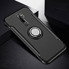 Coque Contour Silicone et Plastique Housse Etui Mat avec Magnetique Support Bague Anneau R08 pour Xiaomi Redmi Note 8 Pro Noir