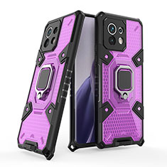 Coque Contour Silicone et Plastique Housse Etui Mat avec Magnetique Support Bague Anneau R09 pour Xiaomi Mi 11 Lite 5G NE Violet