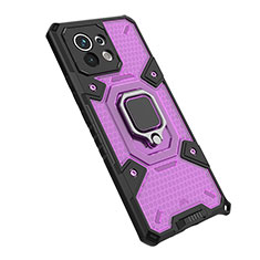 Coque Contour Silicone et Plastique Housse Etui Mat avec Magnetique Support Bague Anneau R10 pour Xiaomi Mi 11 Lite 4G Violet