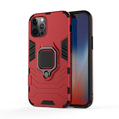 Coque Contour Silicone et Plastique Housse Etui Mat avec Magnetique Support Bague Anneau S01 pour Apple iPhone 12 Pro Max Rouge