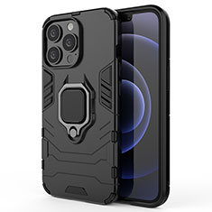 Coque Contour Silicone et Plastique Housse Etui Mat avec Magnetique Support Bague Anneau S01 pour Apple iPhone 13 Pro Noir