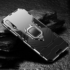 Coque Contour Silicone et Plastique Housse Etui Mat avec Magnetique Support Bague Anneau S01 pour Huawei Honor 9X Noir