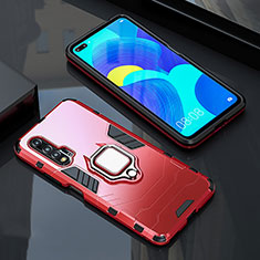 Coque Contour Silicone et Plastique Housse Etui Mat avec Magnetique Support Bague Anneau S01 pour Huawei Nova 6 5G Rouge