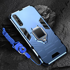 Coque Contour Silicone et Plastique Housse Etui Mat avec Magnetique Support Bague Anneau S01 pour Huawei P smart S Bleu