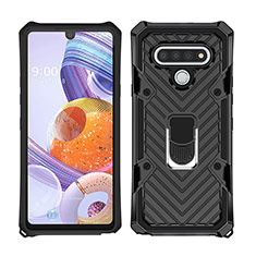 Coque Contour Silicone et Plastique Housse Etui Mat avec Magnetique Support Bague Anneau S01 pour LG Stylo 6 Noir