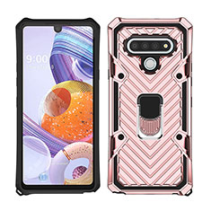 Coque Contour Silicone et Plastique Housse Etui Mat avec Magnetique Support Bague Anneau S01 pour LG Stylo 6 Or Rose