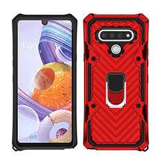 Coque Contour Silicone et Plastique Housse Etui Mat avec Magnetique Support Bague Anneau S01 pour LG Stylo 6 Rouge