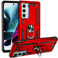 Coque Contour Silicone et Plastique Housse Etui Mat avec Magnetique Support Bague Anneau S01 pour Motorola Moto Edge S30 5G Rouge