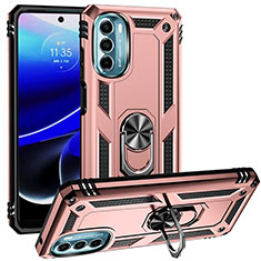 Coque Contour Silicone et Plastique Housse Etui Mat avec Magnetique Support Bague Anneau S01 pour Motorola Moto G 5G (2022) Or Rose