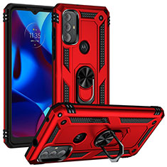 Coque Contour Silicone et Plastique Housse Etui Mat avec Magnetique Support Bague Anneau S01 pour Motorola Moto G Play (2023) Rouge