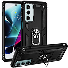 Coque Contour Silicone et Plastique Housse Etui Mat avec Magnetique Support Bague Anneau S01 pour Motorola Moto G200 5G Noir