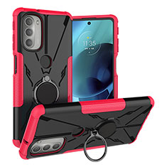 Coque Contour Silicone et Plastique Housse Etui Mat avec Magnetique Support Bague Anneau S01 pour Motorola Moto G51 5G Rose Rouge