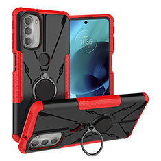 Coque Contour Silicone et Plastique Housse Etui Mat avec Magnetique Support Bague Anneau S01 pour Motorola Moto G51 5G Rouge
