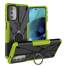 Coque Contour Silicone et Plastique Housse Etui Mat avec Magnetique Support Bague Anneau S01 pour Motorola Moto G51 5G Vert