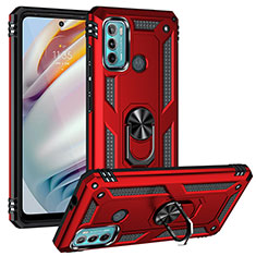 Coque Contour Silicone et Plastique Housse Etui Mat avec Magnetique Support Bague Anneau S01 pour Motorola Moto G60 Rouge