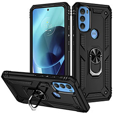 Coque Contour Silicone et Plastique Housse Etui Mat avec Magnetique Support Bague Anneau S01 pour Motorola Moto G71 5G Noir