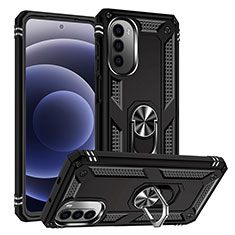 Coque Contour Silicone et Plastique Housse Etui Mat avec Magnetique Support Bague Anneau S01 pour Motorola Moto G71s 5G Noir