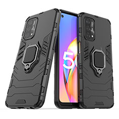 Coque Contour Silicone et Plastique Housse Etui Mat avec Magnetique Support Bague Anneau S01 pour OnePlus Nord N200 5G Noir