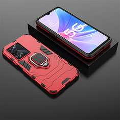 Coque Contour Silicone et Plastique Housse Etui Mat avec Magnetique Support Bague Anneau S01 pour Oppo A1 5G Rouge