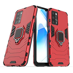 Coque Contour Silicone et Plastique Housse Etui Mat avec Magnetique Support Bague Anneau S01 pour Oppo A53s 5G Rouge