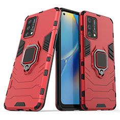 Coque Contour Silicone et Plastique Housse Etui Mat avec Magnetique Support Bague Anneau S01 pour Oppo A74 4G Rouge