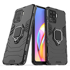 Coque Contour Silicone et Plastique Housse Etui Mat avec Magnetique Support Bague Anneau S01 pour Oppo A94 4G Noir