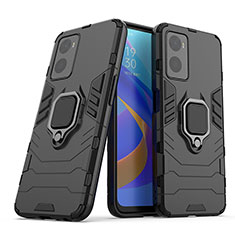 Coque Contour Silicone et Plastique Housse Etui Mat avec Magnetique Support Bague Anneau S01 pour Oppo A96 4G Noir