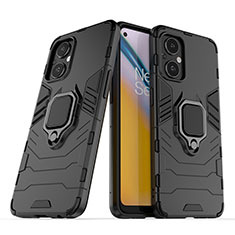 Coque Contour Silicone et Plastique Housse Etui Mat avec Magnetique Support Bague Anneau S01 pour Oppo A96 5G Noir