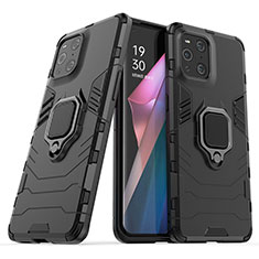 Coque Contour Silicone et Plastique Housse Etui Mat avec Magnetique Support Bague Anneau S01 pour Oppo Find X3 Pro 5G Noir