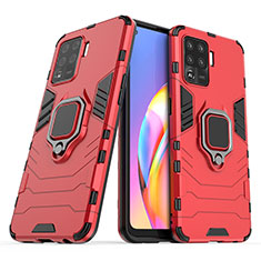 Coque Contour Silicone et Plastique Housse Etui Mat avec Magnetique Support Bague Anneau S01 pour Oppo Reno5 F Rouge