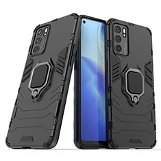 Coque Contour Silicone et Plastique Housse Etui Mat avec Magnetique Support Bague Anneau S01 pour Oppo Reno6 5G Noir