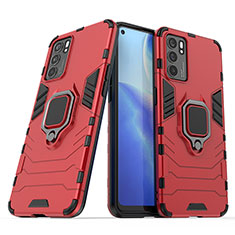 Coque Contour Silicone et Plastique Housse Etui Mat avec Magnetique Support Bague Anneau S01 pour Oppo Reno6 5G Rouge