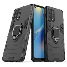 Coque Contour Silicone et Plastique Housse Etui Mat avec Magnetique Support Bague Anneau S01 pour Oppo Reno6 Lite Noir