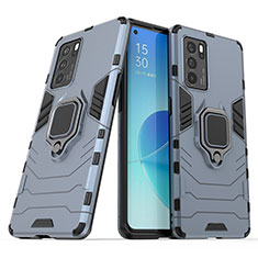 Coque Contour Silicone et Plastique Housse Etui Mat avec Magnetique Support Bague Anneau S01 pour Oppo Reno6 Pro 5G India Bleu