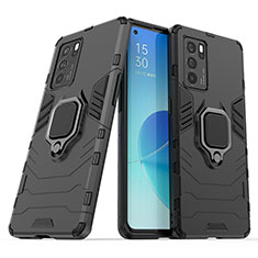 Coque Contour Silicone et Plastique Housse Etui Mat avec Magnetique Support Bague Anneau S01 pour Oppo Reno6 Pro 5G India Noir