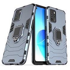 Coque Contour Silicone et Plastique Housse Etui Mat avec Magnetique Support Bague Anneau S01 pour Oppo Reno6 Z 5G Bleu