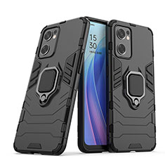 Coque Contour Silicone et Plastique Housse Etui Mat avec Magnetique Support Bague Anneau S01 pour Oppo Reno7 SE 5G Noir