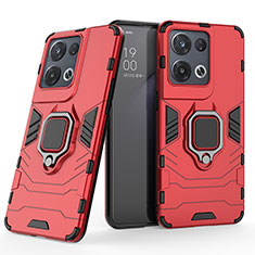 Coque Contour Silicone et Plastique Housse Etui Mat avec Magnetique Support Bague Anneau S01 pour Oppo Reno9 5G Rouge