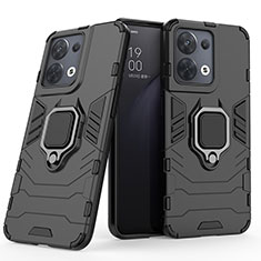 Coque Contour Silicone et Plastique Housse Etui Mat avec Magnetique Support Bague Anneau S01 pour Oppo Reno9 Pro 5G Noir